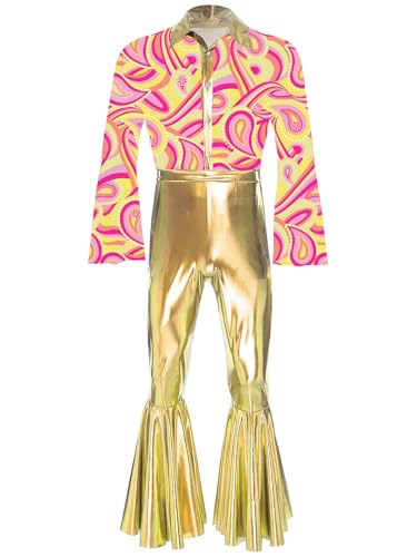 Combinaison Métallique Disco Dorée Brillant Effet Miroir pour Homme