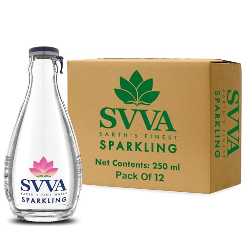 Image of SVVA Earth's Finest Water Premium Sparkling Water | Pack of 12, 250 ML (Glass), Alkaline pH 8+ | Balanced Mineral Essential Healthy Mineral Hydration | Premium Glass Bottle Refillable Bottle