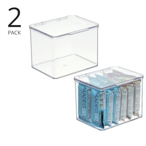 mDesign Plastic Kitchen Pantry and Fridge Storage Organizer Box Containers w/Hinged Lid for Shelves or Cabinets, Holds Food, Snacks, Seasoning, Condiments, Utensils, Lumiere Collection, 2 Pack, Clear - Image 5