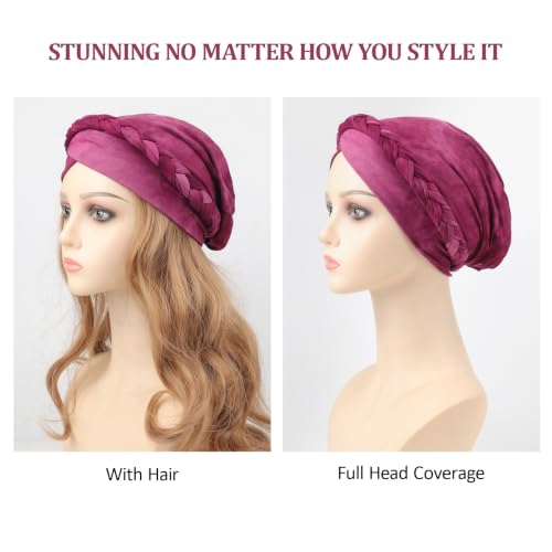 Image of DRESHOW Turban Pre-Tied Twisted Hat Thread African Head Wraps for Black Women Chemo Cancer Cap Braid Hair Cover