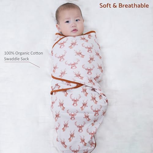 Image of LollyBanks Baby Swaddle, 100% Soft and Breathable Cotton Swaddle Sack for Boys and Girls 3-6 Months, Lightweight Infant Sleep Sack with Easy Change Zipper, Baby Essentials (Deer Head Print)