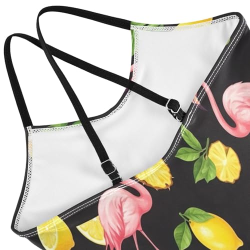 Girl Bathing Suits 3-10 Y Beach Bathing Suits Girls, Tropical Pineapples Flamingos Black4
