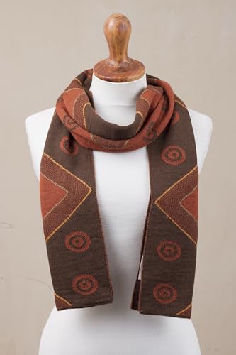 NOVICA Artisan Handmade Alpaca Blend Scarf Chestnut Pumpkin Knit Wrap from Peru Wool Accessories Scarves Orange Brown Patterned ' Chestnut and Pumpkin Andes'2