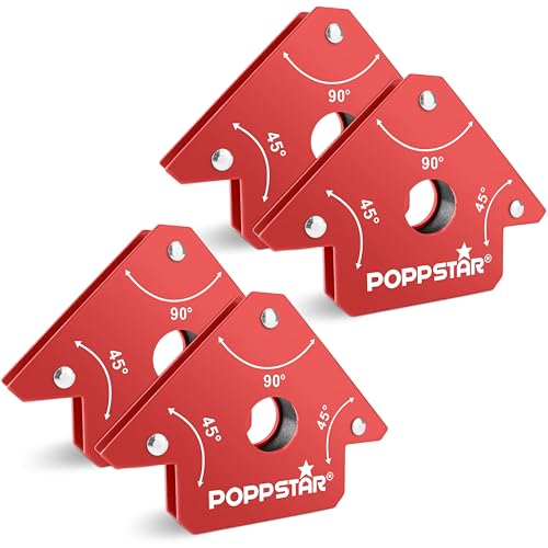 Poppstar Escuadra magnética (ángulo de soldadura, fuerza de sujeción 11,3 kg - 45/90/135°), 4 unidades, rojo