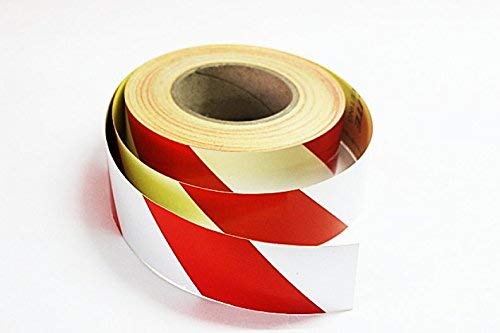 Reflective Radium Diagonal Line Roll Warning Tape for Roadway Safety & Floor Marking (White/Red, 2 inch x 40 ft.) Pack of 1