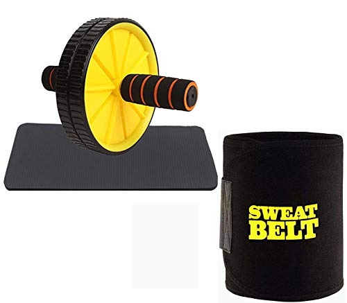 CONSONANTIAM AB Wheel Roller Abdominal Workout for Exercise with Knee Mat and Adjustable Sweat Waist Belt - Belly/Tummy Fat Burner for Men & Women