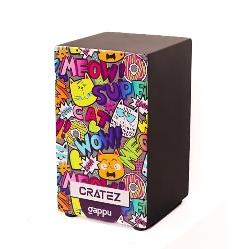 Image of Snare Cajon Drum Box - Adjustable Snare Jambox, Portable Travel Instrument for Beginners & Pros - Wooden Cajon Box Music Instrument (H:43cm x W:26cm x L:26cm)(Meow)