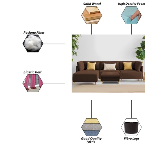 Image of Carina LHS 4 Seater L Shape Sofa Set with Center Table for Living Room (Brown Fabric) Premium Fabric Sofa