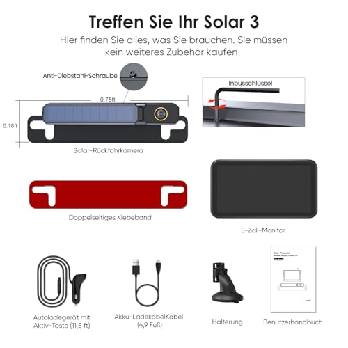Foxpark Solar Kabellos Digital Rückfahrkamera Set (1080P), 3 Min. DIY Installation, Unterstützt 2...