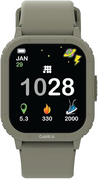 Cubitt Jr. Smartwatch Fitness Tracker for Kids and Teens with Games, Step Counter, Sleep Monitor, Heart Rate Monitor, Calculator, Activity Tracking, 1.75" AMOLED Touchscreen, Waterproof Forest Green