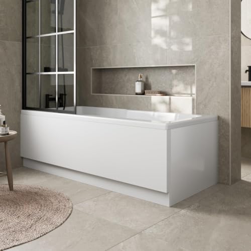 Image of Baystone Modern 1700mm Front Side Panel & 750mm End Acrylic Bath Panel Panels for Bathroom Baths Soaking Tubs, Easy to Cut, White Gloss