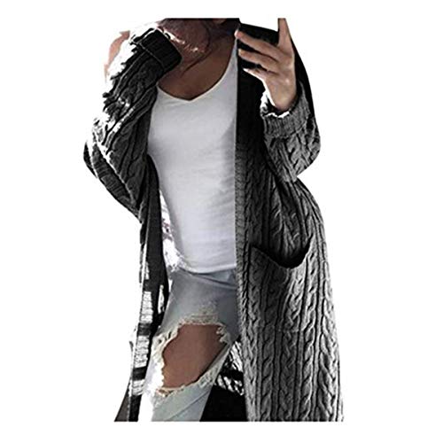 Preisvergleich Produktbild Xiangdanful Damen Strickjacke Lang Cardigan Strickmantel Herbst Winter Sweater Casual Langarm Outwear Strickpullover Coat Wasserfall Gestrickt Sweatshirt Knitted Übergangsjacke (L, Grau)