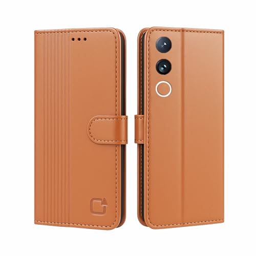 Image of AIBEX Shock Proof Flip Compatible for Vivo T4R 5G /IQOO Z10R 5G /Vivo V50 5G /Vivo V50E 5G Flip Cover Leather Finish|Inside TPU with Card Pockets|Wallet Stand|Complete Protection Flip Case - Brown