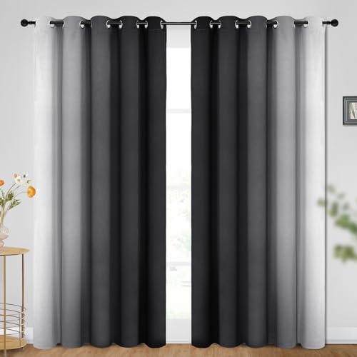 Image of SimpleHome Ombre Room Darkening Curtains for Bedroom, Gradient Black to Grey White Light Blocking Thermal Insulated Grommet Window Curtain /Drapes for Living Room,2 Panels, 70x84 inches Length