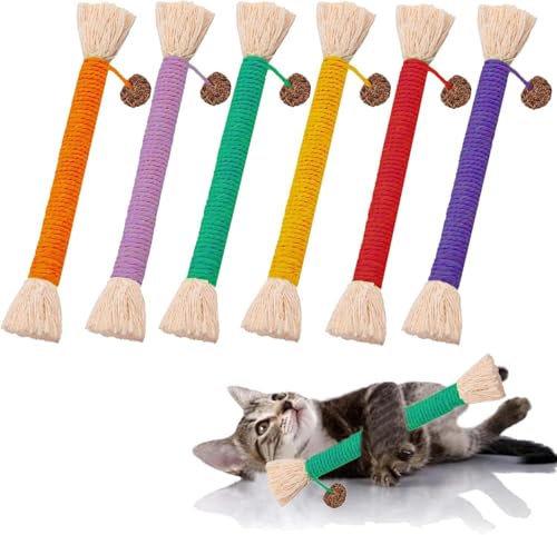 Frogetu 6 Piezas Hierba Gatera Juguete,Juguete para Gatos Cuerda para Morder,Masticar Palos Gato,Juguete Cuerda Gato,Cuerda Dental para Gatos,para Limpieza de Dientes,Dentición