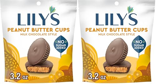 LILY'S Milk Chocolate Style Peanut Butter Cups No Sugar Added, Sweets Bag, 3.2 oz (Pack of 2)