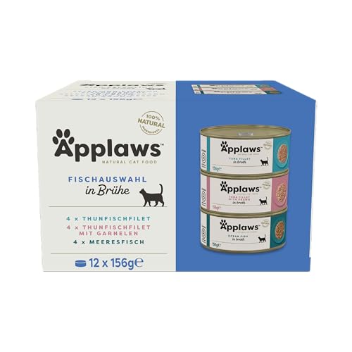 Applaws 100% natürliches Premium-Nassfutter für Katzen, Fischauswahl-Multipack in Brühe - Packung mit 12 x 156g Dosen