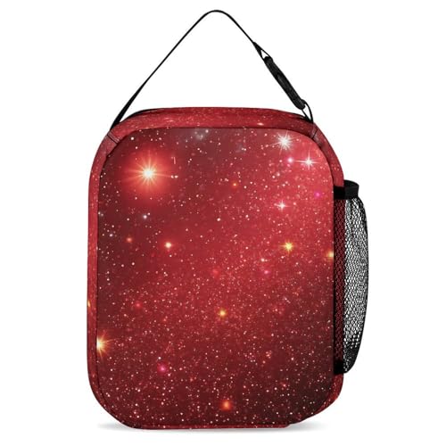 Custom Sparking Glitter Bling Print Red Backpack with Lunch Box & Pencil Case for Kids Girls Boys School Backpack 16 Inch 5