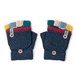CNGYNI Kids Winter Gloves, Warm Knitted Convertible Fingerless Gloves for Baby Boy Girl with Mittens Cover Cap