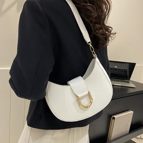 Shoulder Bag for Women,Leather Handbag Purses for Women with Chain Strap Purse with Zipper,White