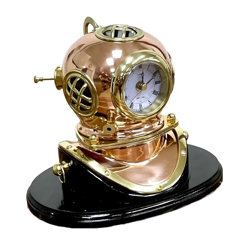 Casque de plongée laiton et cuivre avec horloge intégrée style antique US Navy V Morse
