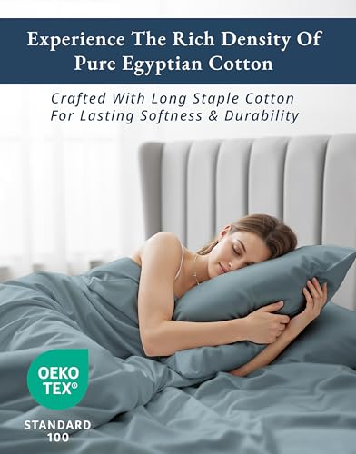 Image of LANE LINEN Twin Size Sheets 100% Egyptian Cotton Sateen - French Blue | Twin Sheets Cotton - 3-Piece Set, Ideal For Dorms And Guest Beds, For Guests And Everyday Use, Guest-Ready Comfort