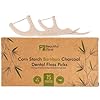 Natural Dental Floss Picks 75 Pack – Organic Biodegradable Floss Sticks with Strong Bamboo Charcoal Thread & Vegan Cornstarch Handle – No Plastics, No Artificial Flavours – Kraft Paper Box