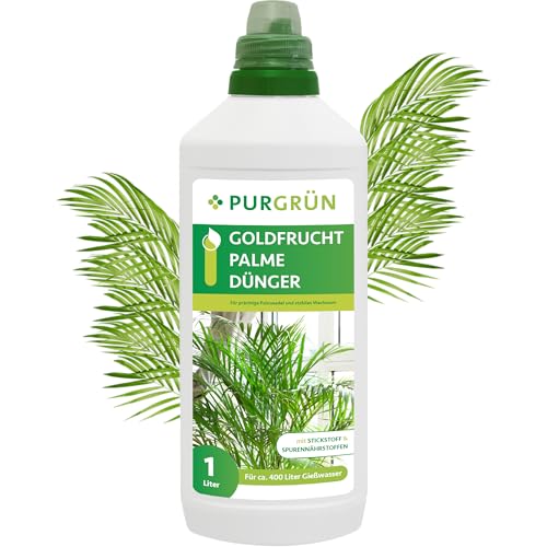 Purgrün® Goldfruchtpalme-Dünger 1 Liter – Schnell wirksame mineralische Rezeptur – Premium-Flüssigdünger mit Spurennährstoffen – NPK 10+8+6 – Stärkt die Widerstandskraft – Für kräftige Palmwedel