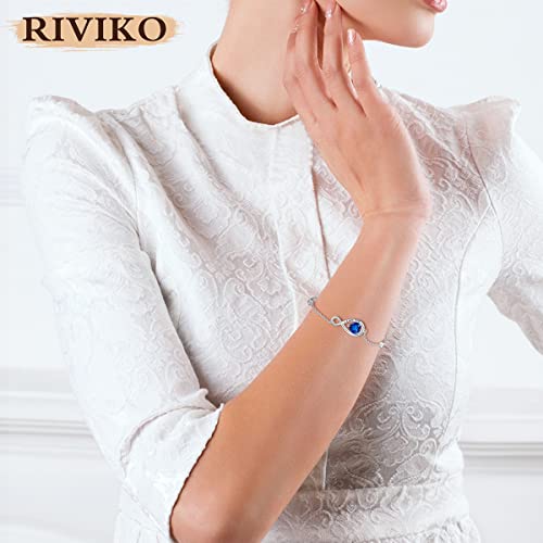 Riviko Infinity Heart Symbol Charm Bracelet For Women Engraved Bracelets 925 Sterling Silver With Blue Zirconia Adjustable Link Birthday Anniversary Christmas Valentine's Day Jewelry Gift For Women Mom Wife Girls Sister #TOP1