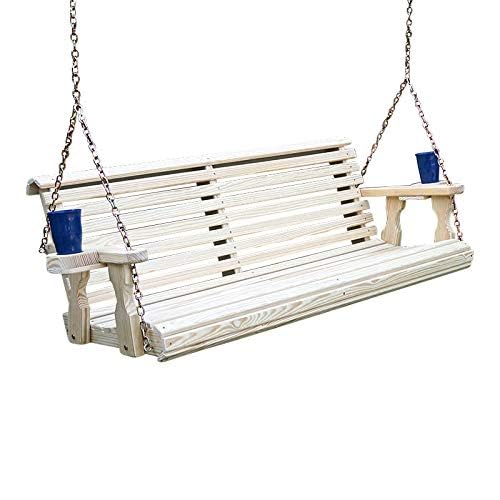 Amish Casual Heavy Duty 700 Lb Roll Back Treated Porch Swing with Hanging Chains and Cupholders (4 Foot, Unfinished)
