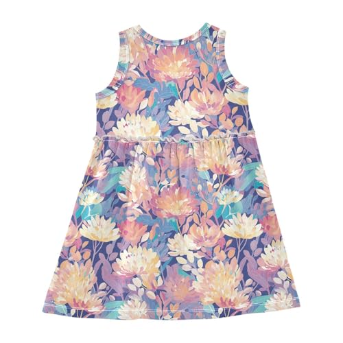 KLL Autmun Trendy Floral Pattern Girls A-Line Dress Casual Beach Sundress Spring Summer Crew Neck2