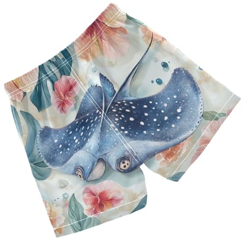 Pigsaly Boys' Swim Board Shorts Blue Stingray Pink Flowers Boy's Swim Trunks Kids Swimwear S2