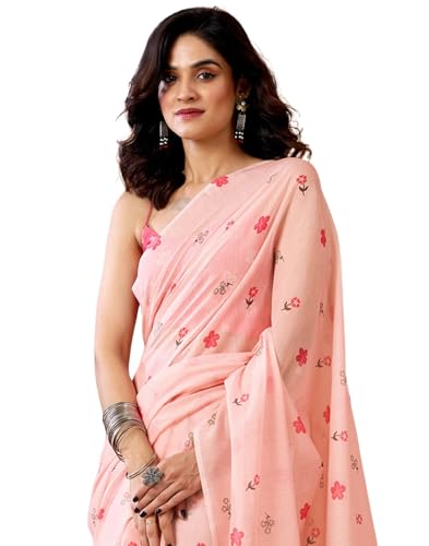 Image of SIRIL Women's Printed Chanderi Cotton One Minute Ready to Wear Saree with Unstitched Blouse Piece