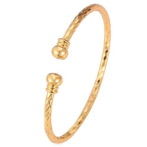 U7 Unisex Simple Cuff Bracelet 18K Real Gold Platinum Plated Fine Bracelets Fashion Jewelry Open Bangle Cuff Bracelets, Twisted or Heart Style A. Basi