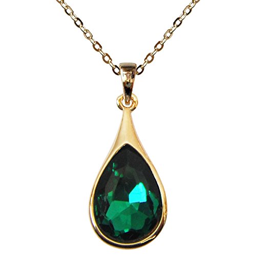 Navachi 18k Gold Plated Clear Crystal Green Pear-shaped Zircon Az6303p Pendant Necklace 16