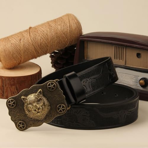 Western Leather Belts for Men Women Cowboy Cowgirl Belts for Jeans Pants, Embossed Country Belt,Black a,120CM/47.3''2