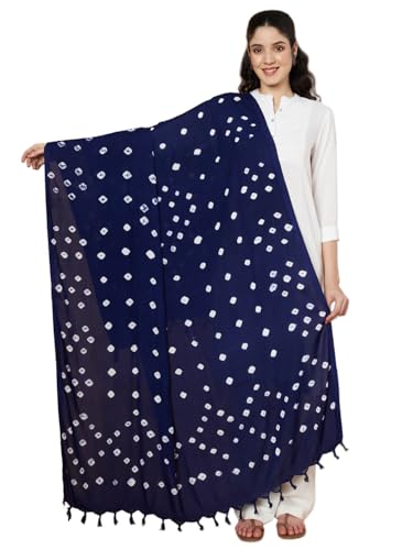 Image of Women's Cotton Rayon Bandhani Print Dupatta with Tassels 2.25 Meters | Women's cotton printed dupatta with tassels.