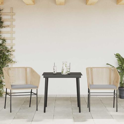 Salon de jardin 3 pièces rotin haut de gamme marron avec plateau en verre