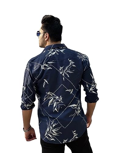 Image of GRITSTONES Men Navy Blue White Floral Rayon Shirt