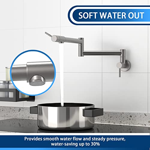 Gowin Pot Filler Faucet Brushed Nickel,Commercial Wall Mount Pot Filler Stainless Steel, Double Joint Swing Arm Kitchen Folding Faucet,Sink Pot Filler #TOP4