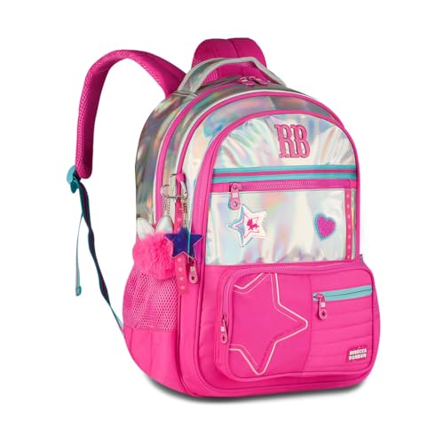 Mochila de Costas Rebecca Bonbon Holo Shine RB27017 Juvenil Grande Holográfica Bolso Antifurto (Rosa)