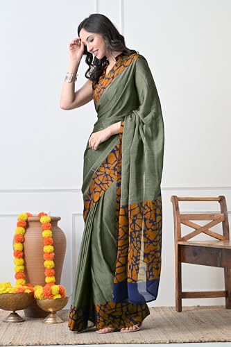 Image of MIRCHI FASHION Women Saree Abstract Print Chiffon | Breathable Lightweight Casual Sari for Regular Use and Office with Unstitched Blouse (Available in 25 Colors)