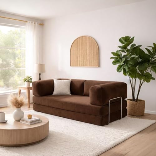 Image of Torque Vegas Three Seater Sofa Cum Bed for Sleeping-Dark Brown | Premium Suede Fabric 3-Seater Double Foam Fold Out Sofas Bed | Convertible 3-in-1 Sofa Cuma Bed for Office