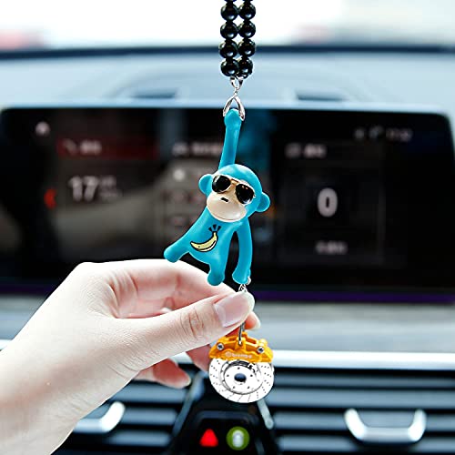 Ygmoner Wearing Sunglasses Monkey Car Charm Interior Rear View Mirror Hanging (Blue & Brake Caliper) #TOP2