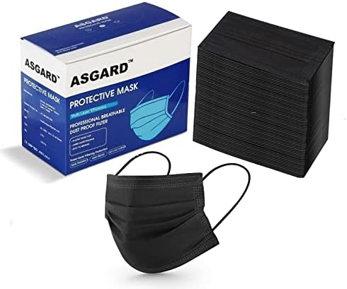ASGARD Nonwoven Fabric Disposable Multilayer Protective Mask (Black, Pack of 50) for Unisex