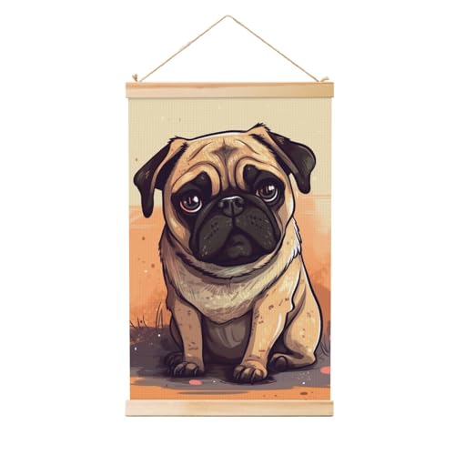 Impression sur toile carlin grand format - Art vintage facile à suspendre