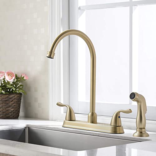 Fropo Gold Kitchen Faucet With Side Sprayer - 2 Handles 8 Inches Centerset Sink Faucets 3 Or 4 Hole Kitchen Sink Faucet Commercial Lead-Free Utility Faucet With High Pressure Sprayer #TOP7