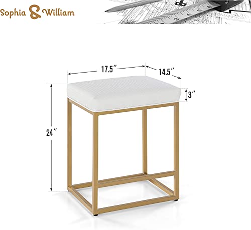 Sophia & William White & Gold Bar Stools Set Of 3, Counter Height 24" Bar Stools For Kitchen Island,Upholstered Modern Pu Leather Backless Barstools,Gold Polished Farmhouse Bar Chairs,300 Lbs #TOP5