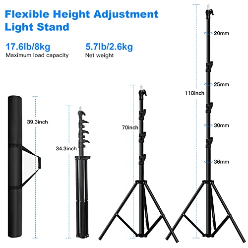 Image of 2Pack 118 inch /3m Heavy Duty Light Stands Spring Cushioned Tripod Stands Max Load Bearing: 10KG / 22LB Portable with Carry Bag for Photography Shooting Photo Video Studio