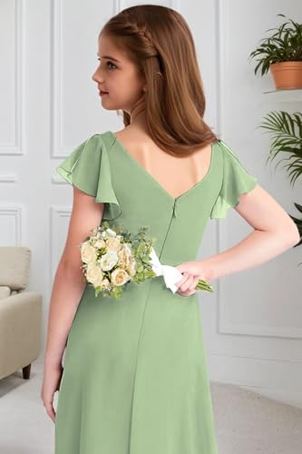 Junior Bridesmaid Dresses for Wedding Chiffon Short Sleeves Flower Girl Dress for Teen Party Formal Gowns4